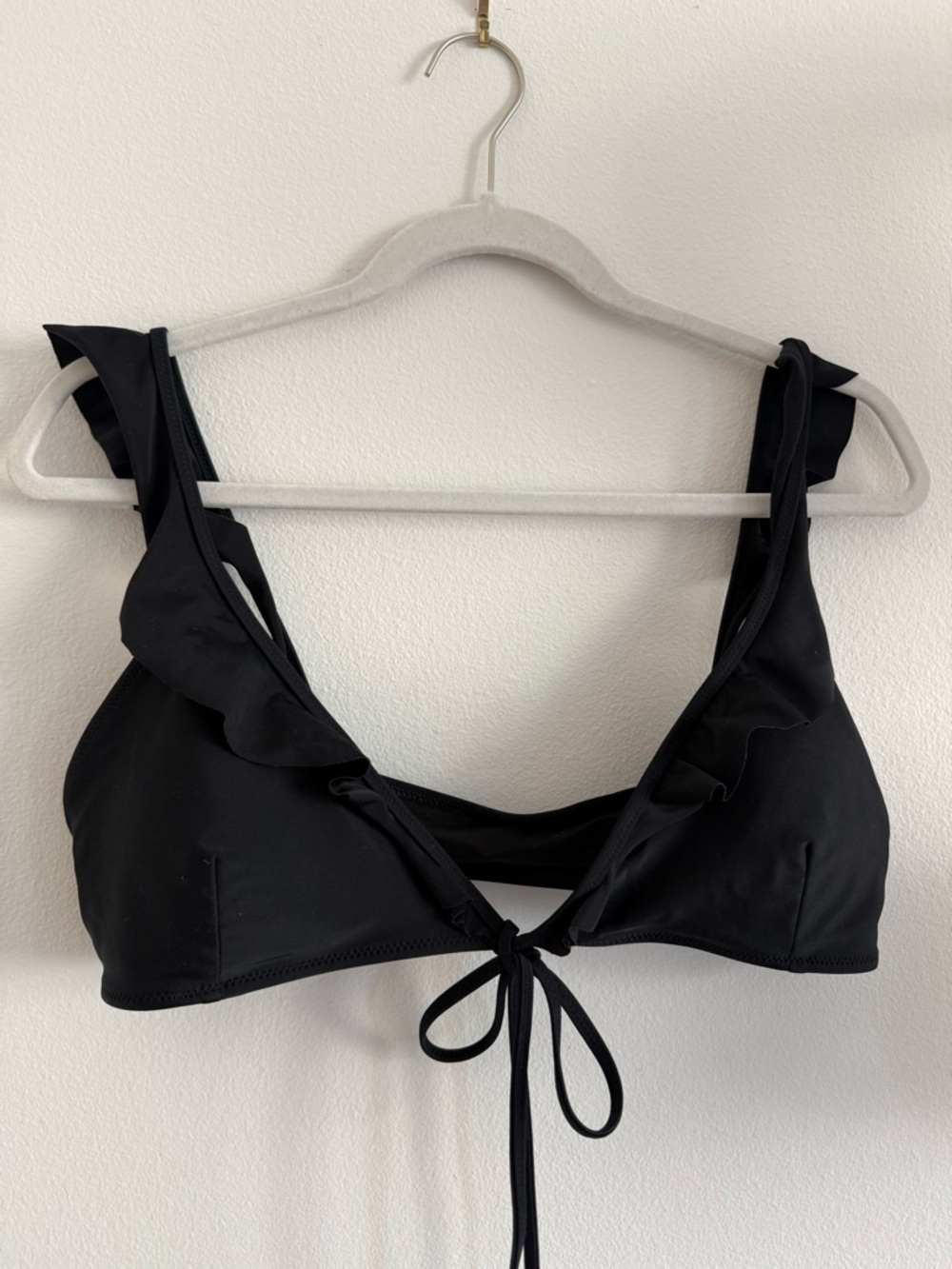 aerie Black Ruffle Tie-Front Bikini Top